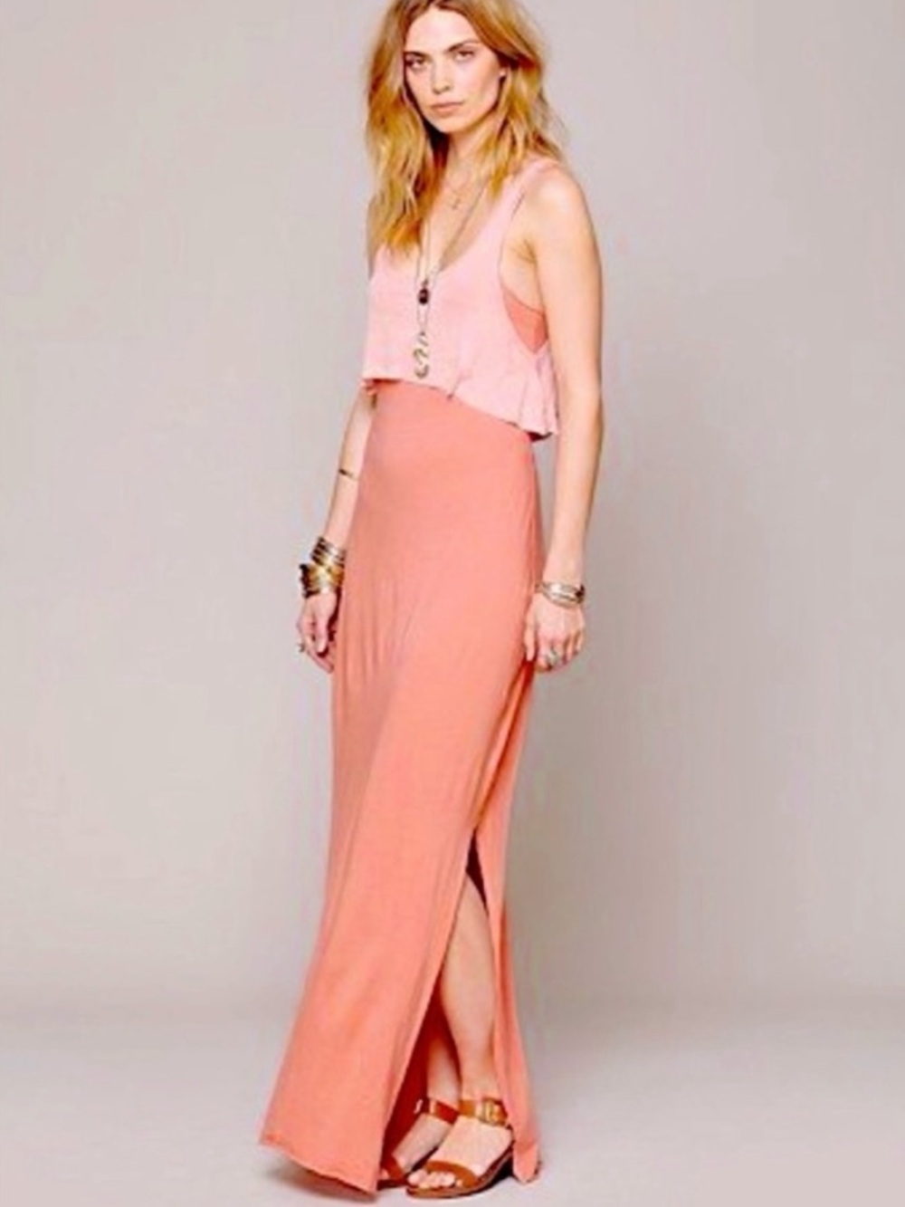 Free People beach, Emma too-fer maxi dress, pink, XS